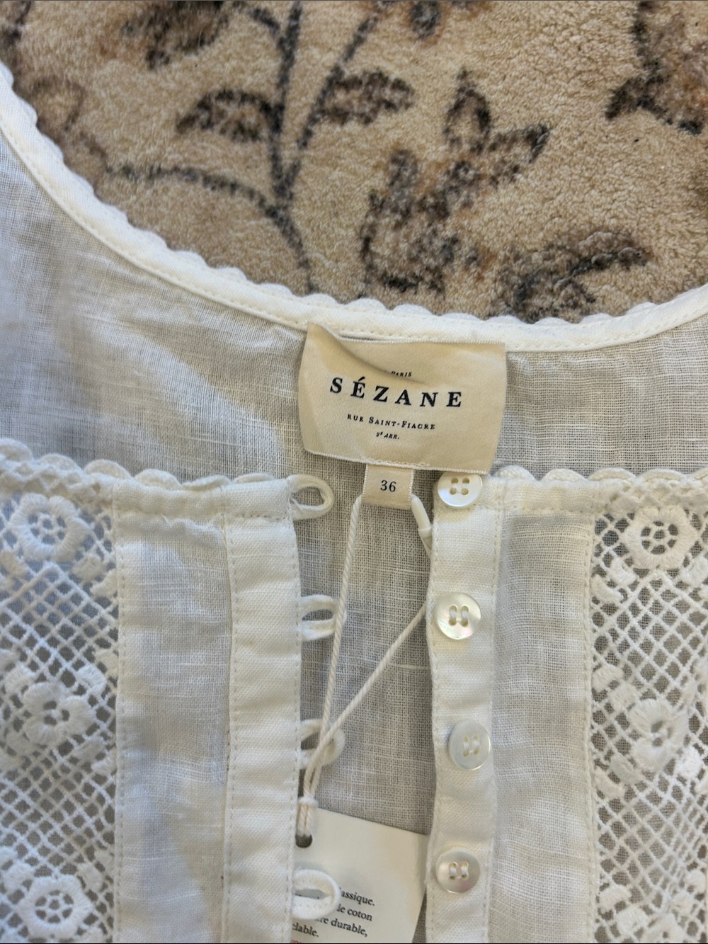 Sézane White Linen Lace-Trim Tank Top - Picture 2 of 8